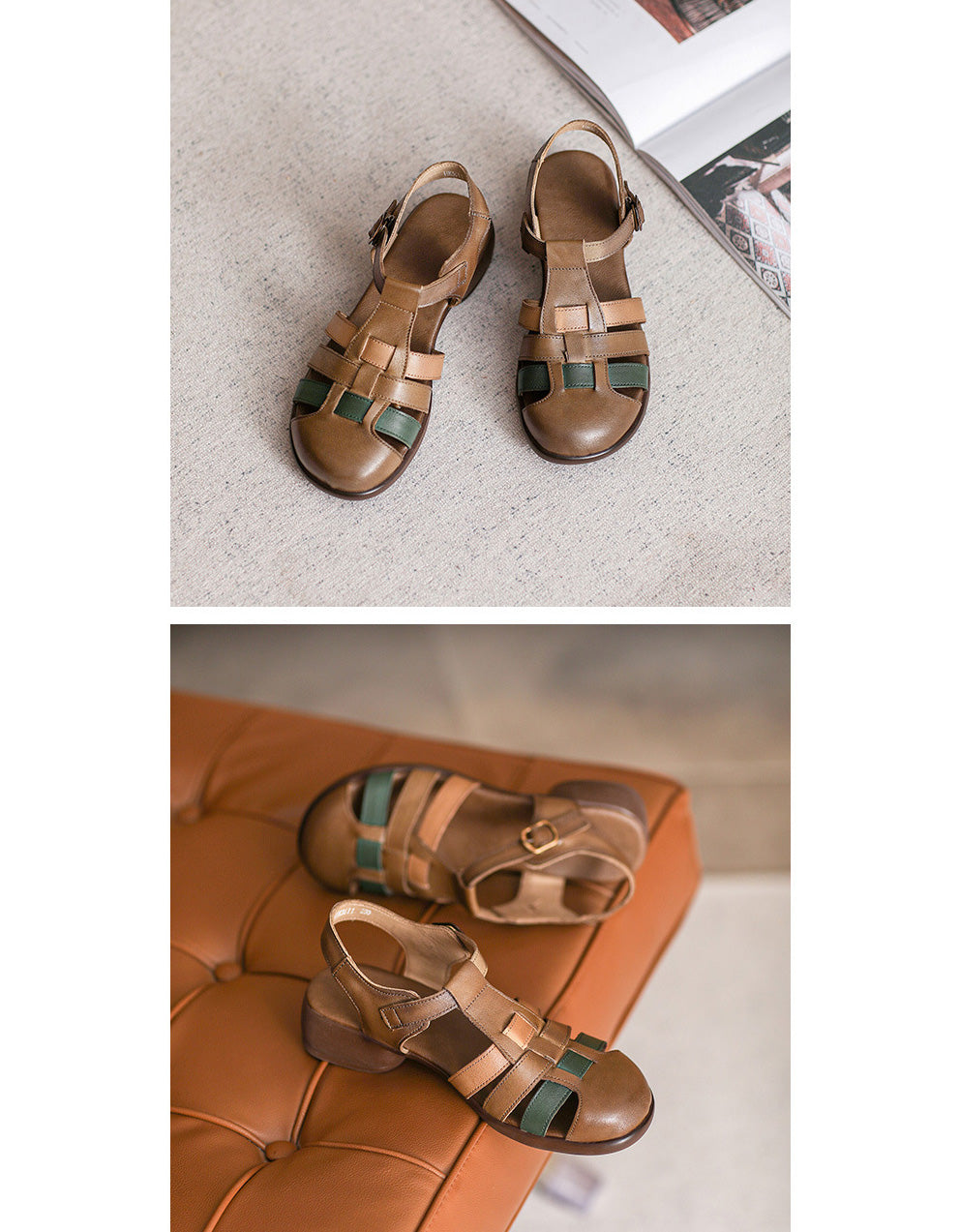 Handmade Retro Close Toe Fisherman Sandals Slingback