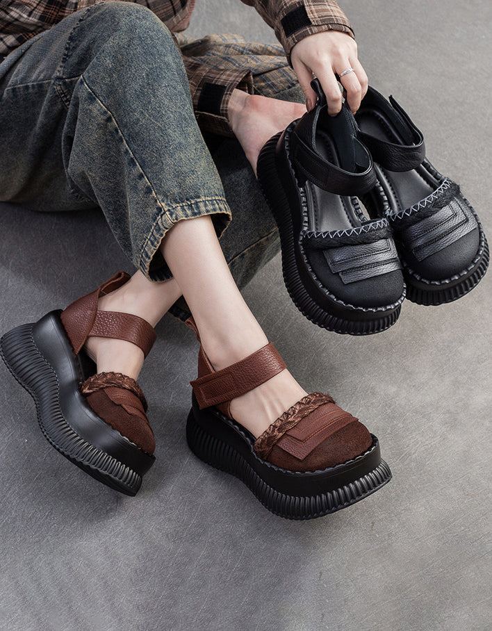 Handmade Retro Wide Toe Box Platform Sandals