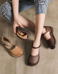 Wide Head Handmade Retro Strap Flat Shoes