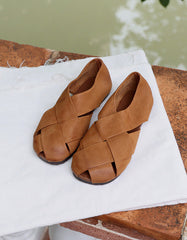 Handmade Retro Leather Cross Straps Flat Sandals