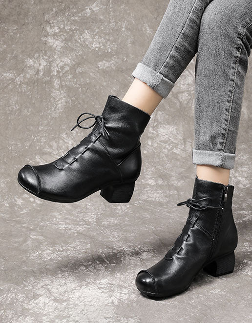 Winter Autumn Comfortable Lace Up Chunky Heel Boots