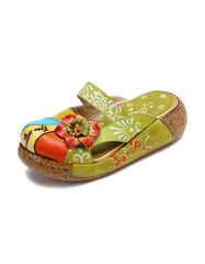 Handmade Printed Leather Summer Platform Slides