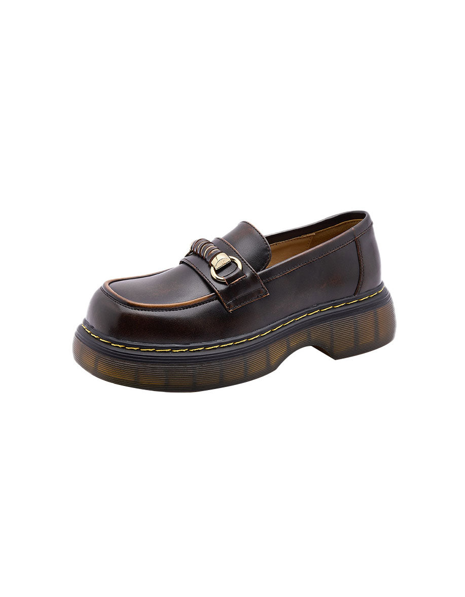 Metal Buckle Deco Square Head Loafers for Women