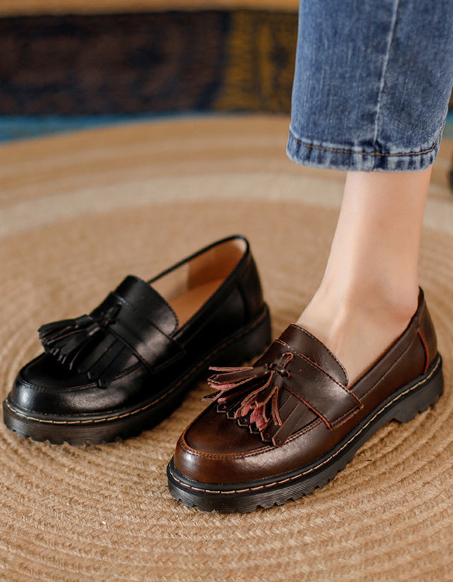 Round Head Tassel Loafers for Women