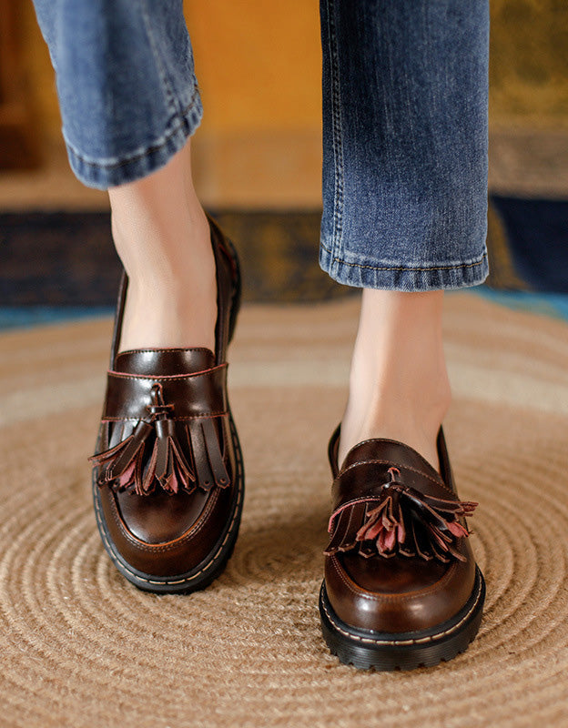 Round Head Tassel Loafers for Women