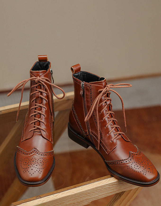 British Style Handmade Vintage Lace-up Oxford Boots