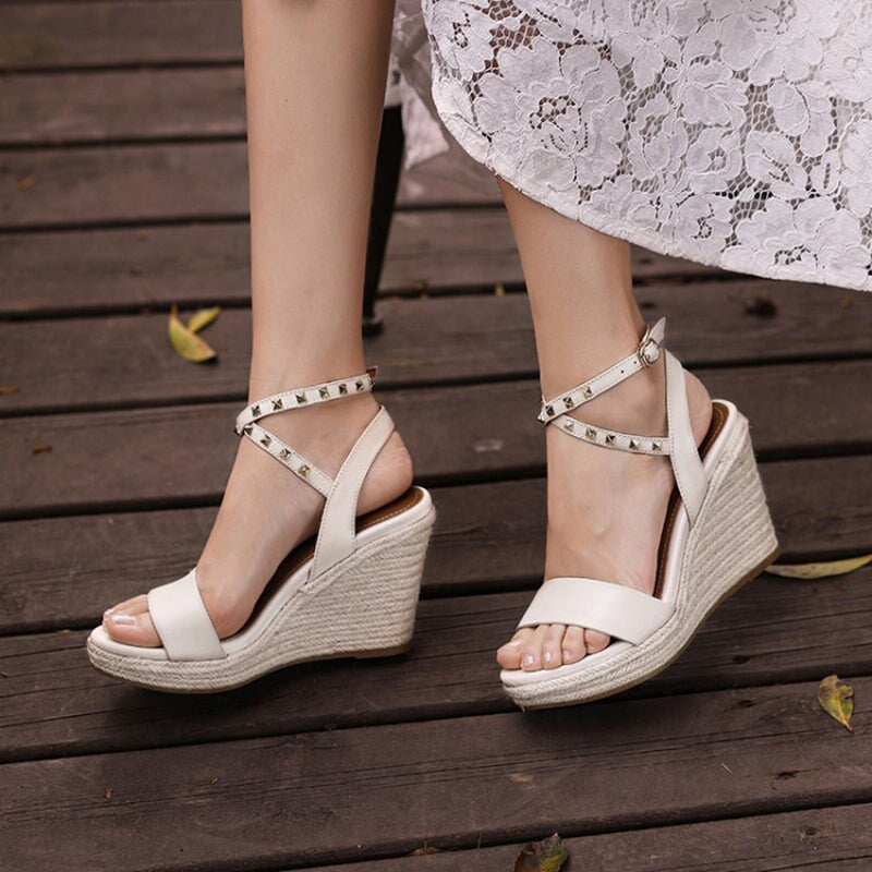 95mm Slingback Espadrille-Wedge Sandals rivet-anklet