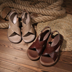 Wedge Sandals Khaki/Coffee Platforms X-Strap Sandals