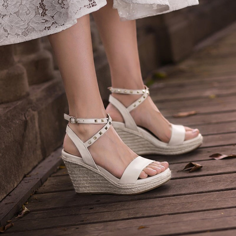 95mm Slingback Espadrille-Wedge Sandals rivet-anklet