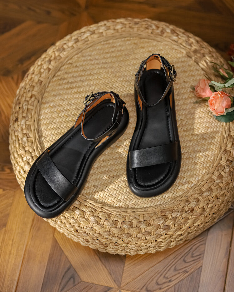 Sandals Gladiator Soft Genuine Cow Buckle Strap Top Brand Ladies Summer Beach Flats Handmade