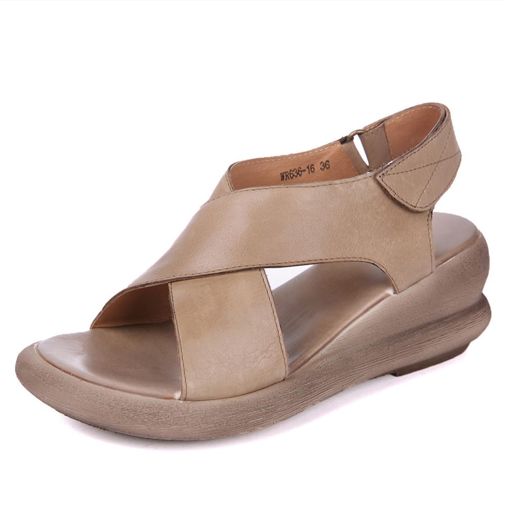 Wedge Sandals Khaki/Coffee Platforms X-Strap Sandals