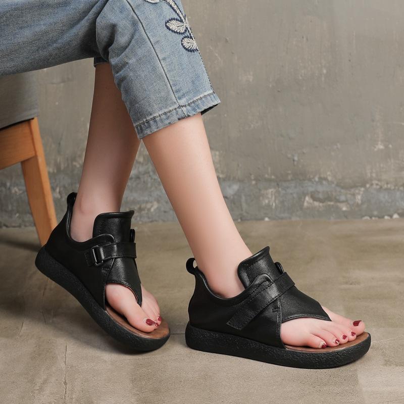 Flip Flops Platform Sandals Cowhide Soft Sandals Boots Flatforms Black/Brown