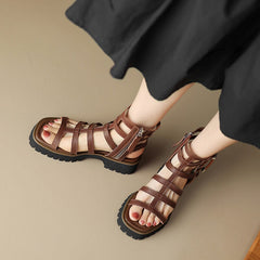 Gladiator Sandals Cow Platform Shoes Drawstring Side Zipper Closure Summer Ladies Shoes