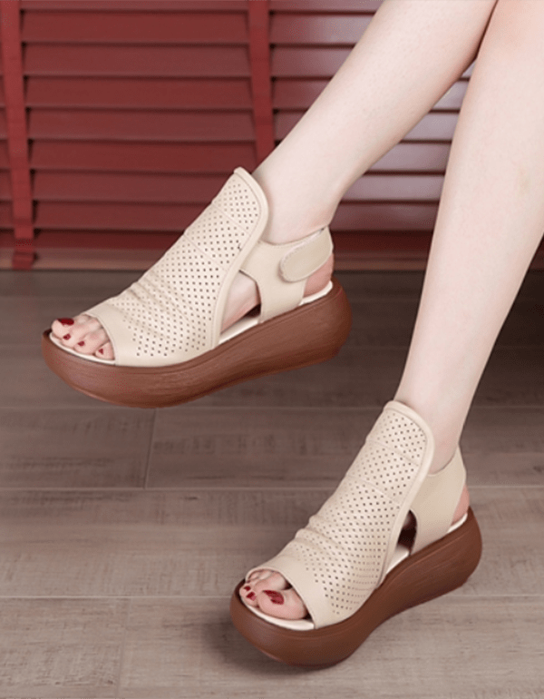 Retro Leather Summer Wedge Heel Sandals