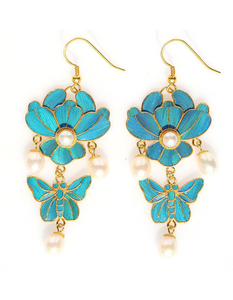 Butterfly Gold-plated Pearl Earrings