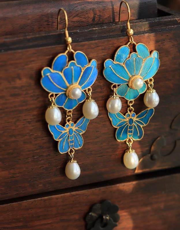 Butterfly Gold-plated Pearl Earrings