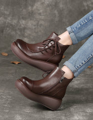 Side Lace-up Handmade Wide Toe Box Wedge Boots