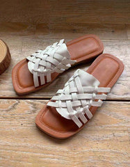 Vintage Leather Summer Woven Slides