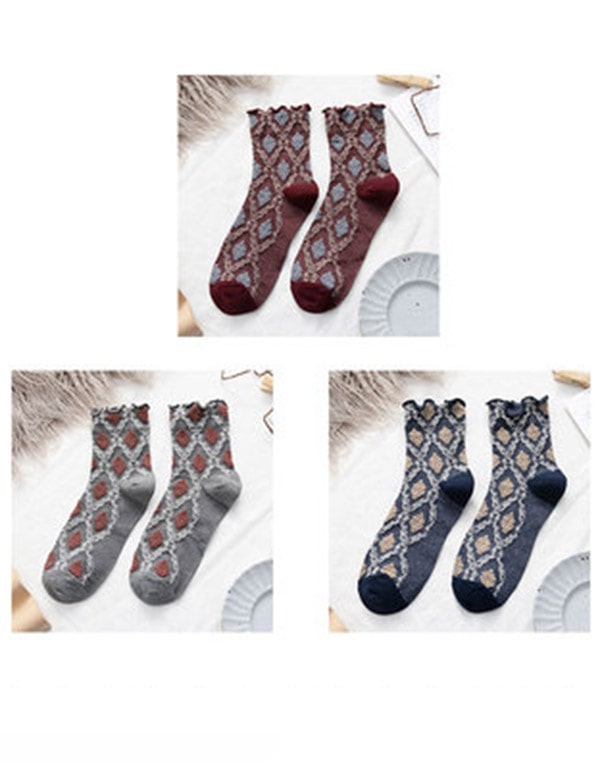 3 Pairs Autumn Middle Tube Vintage Cotton Socks