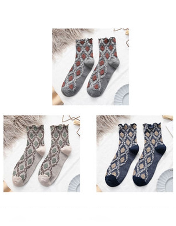 3 Pairs Autumn Middle Tube Vintage Cotton Socks