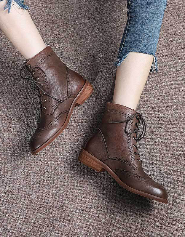 Vintage Leather British Style Handmade Oxford Boots